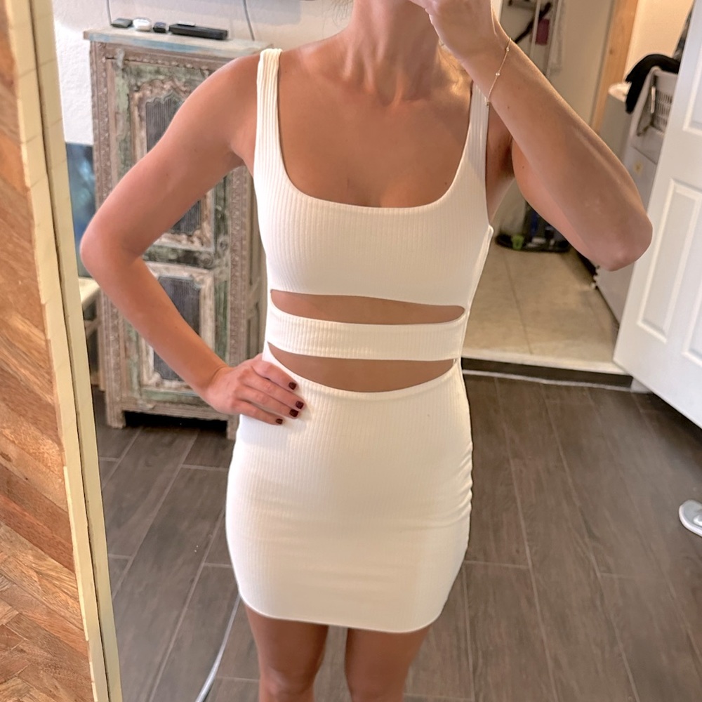XS White Ribbed Bodycon Dress